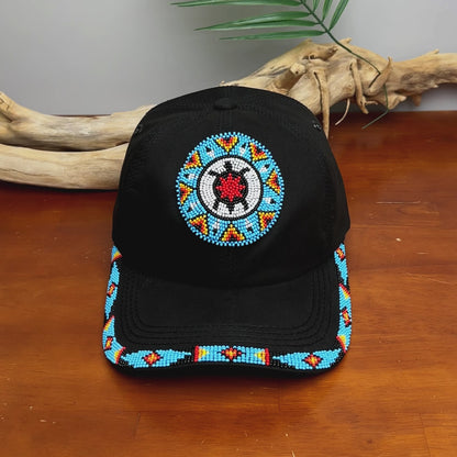 Blue Turtle Baseball Cap With Patch And Brim Cotton Unisex Native American Style