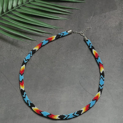 Dark Blue Beaded Long Necklace Handmade Native American Style for Women