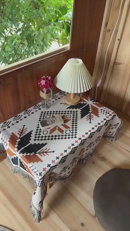 Bohemian Reversible Woven Blanket – Terracotta & Black Geometric Throw