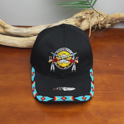 Native Pride Emblem Embroidered Beaded Baseball Cap with Brim Unisex Native American Style