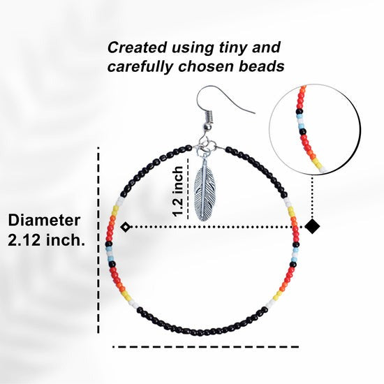 Native Inspired Black Round Beaded Handmade Hoop Earrings for Women