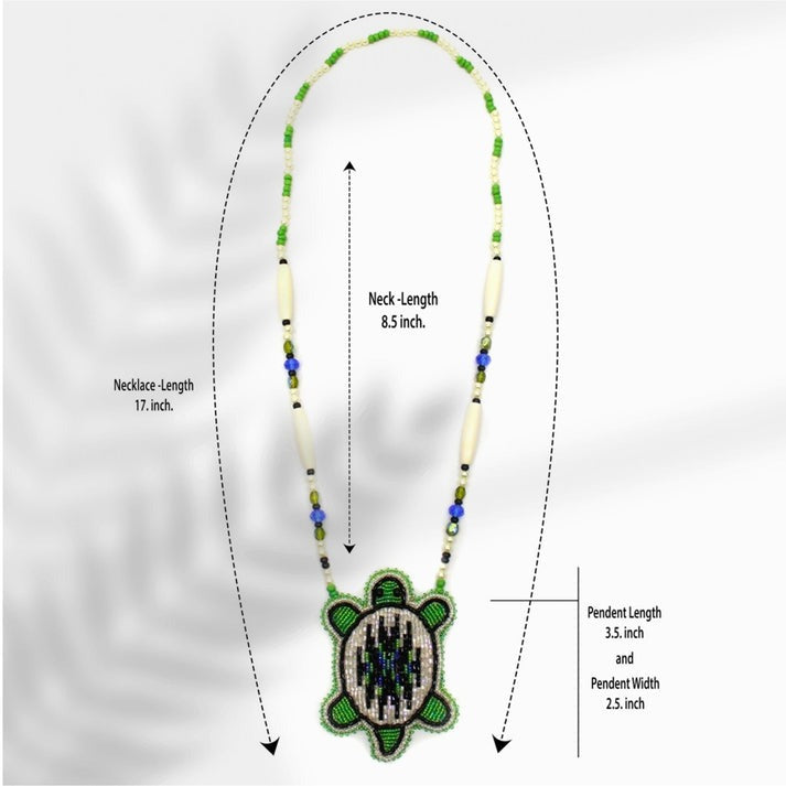Handmade Beaded Turtle Necklace & Earrings Set – Blue Green