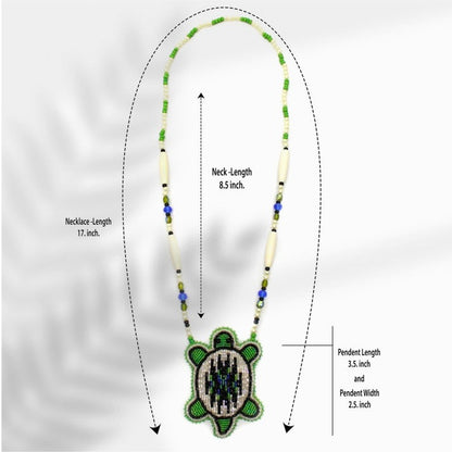 Handmade Beaded Turtle Necklace & Earrings Set – Blue Green