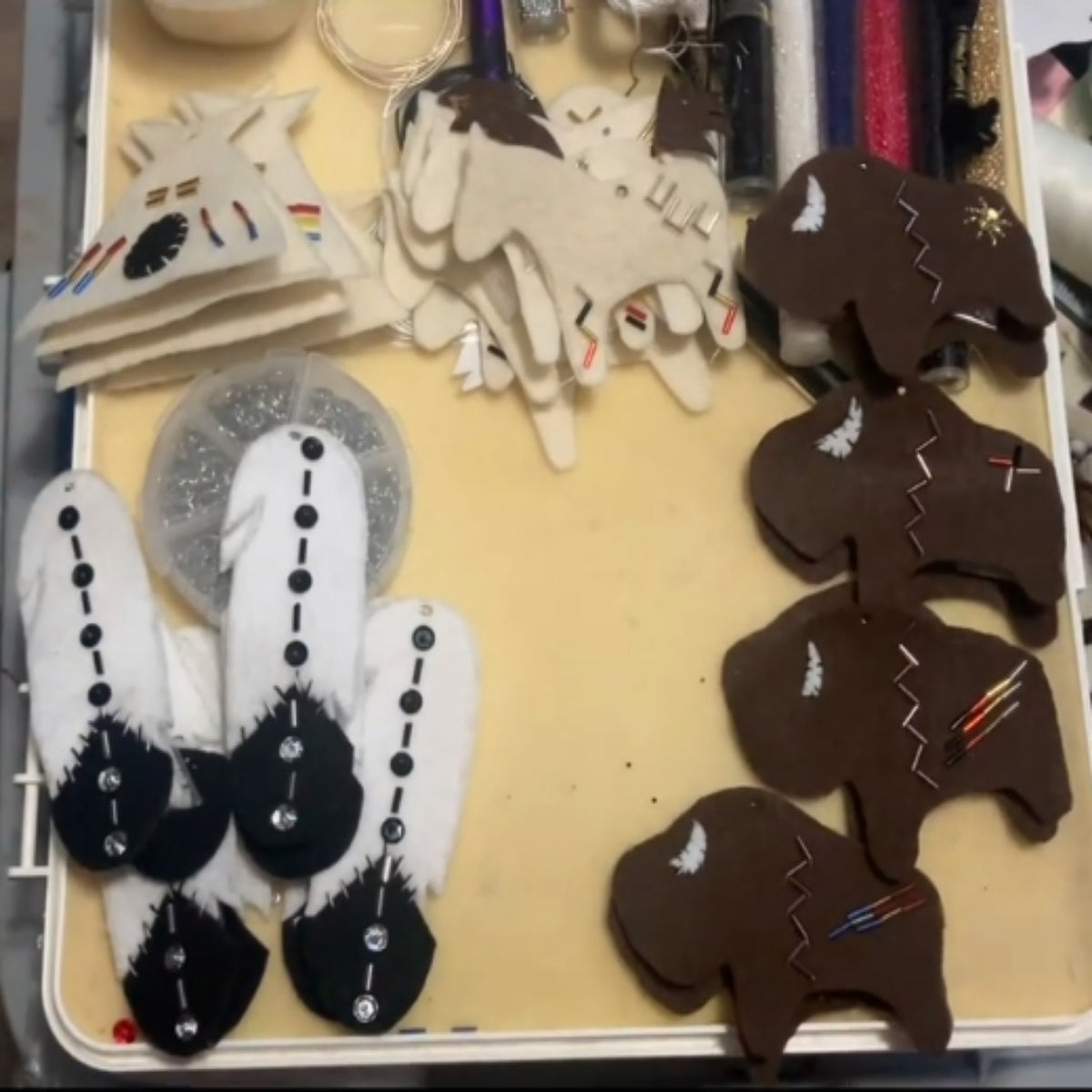 Handmade Native Ornament Set – Buffalo, Horse, Teepee & Feather