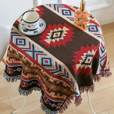 Southwestern Reversible Woven Blanket – Native-Inspired Red Diamond & Geometric Pattern Throw