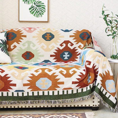 Native Sunburst Woven Blanket – Southwestern Tribal Sofa Throw