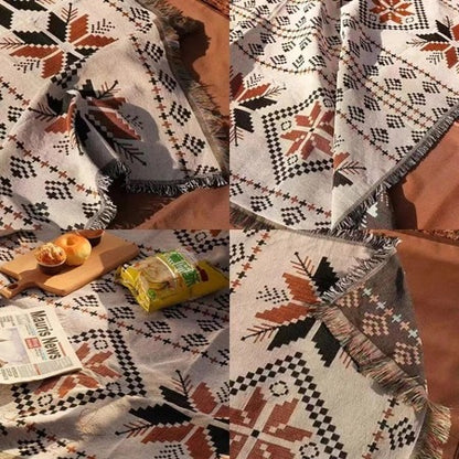 Bohemian Reversible Woven Blanket – Terracotta & Black Geometric Throw