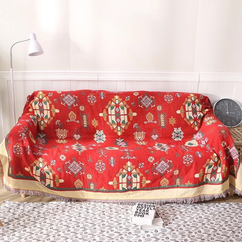 Native Double-Sided Woven Blanket – Reversible Tribal Pattern Home Decor Throw