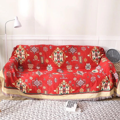 Native Double-Sided Woven Blanket – Reversible Tribal Pattern Home Decor Throw